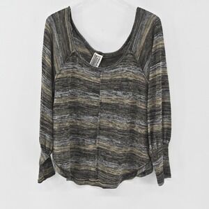 FREE PEOPLE Carolina Hacci Stripe Marled Knit Top Size‎ XS Black Brown Oversized